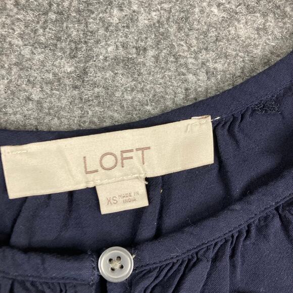 LOFT Blouse Womens XS Navy Peplum Ruffle Short Sleeve Casual Top - Picture 2 of 7